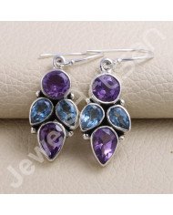 Amethyst Earring Blue Topaz Earring 925 Sterling Silver Earring 7x9mm Pear Amethyst Handcrafted Dangle Drop Ear Wired Earring