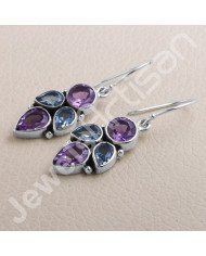 Amethyst Earring Blue Topaz Earring 925 Sterling Silver Earring 7x9mm Pear Amethyst Handcrafted Dangle Drop Ear Wired Earring