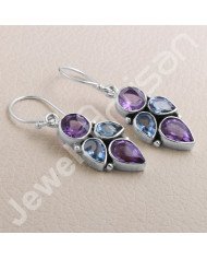 Amethyst Earring Blue Topaz Earring 925 Sterling Silver Earring 7x9mm Pear Amethyst Handcrafted Dangle Drop Ear Wired Earring