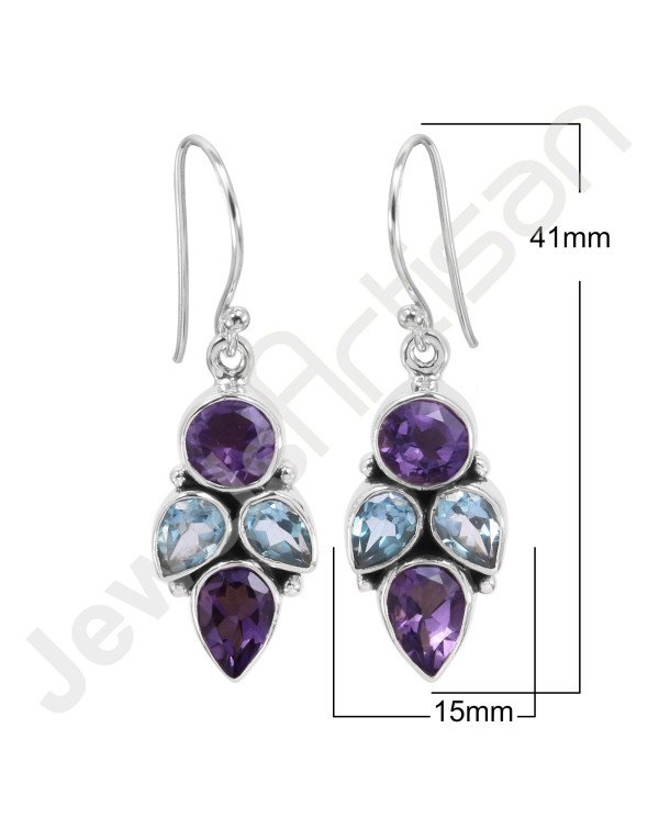 Amethyst Earring Blue Topaz Earring 925 Sterling Silver Earring 7x9mm Pear Amethyst Handcrafted Dangle Drop Ear Wired Earring