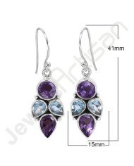 Amethyst Earring Blue Topaz Earring 925 Sterling Silver Earring 7x9mm Pear Amethyst Handcrafted Dangle Drop Ear Wired Earring