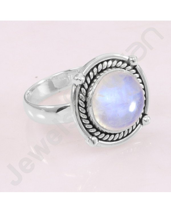 Rainbow Moonstone Ring 925 Sterling Silver Ring Handcrafted Silver Ring Round 12x12mm Gemstone Statement Silver Designer Ring