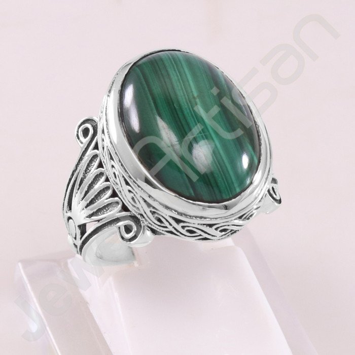 Malachite gem ring 925 sterling silver ring handcrafted silver ring.