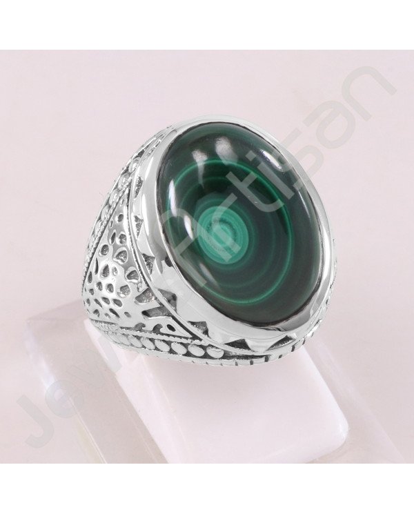 925 Sterling Silver Ring Malachite Ring Solitaire Silver Ring Oval 13x18mm Handmade Statement Silver Designer Ring
