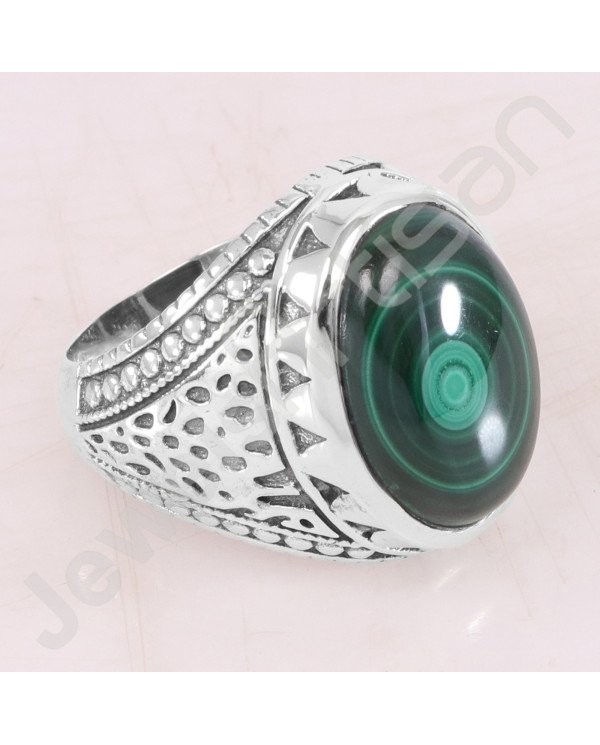 925 Sterling Silver Ring Malachite Ring Solitaire Silver Ring Oval 13x18mm Handmade Statement Silver Designer Ring