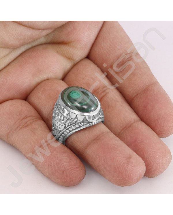 925 Sterling Silver Ring Malachite Ring Solitaire Silver Ring Oval 13x18mm Handmade Statement Silver Designer Ring