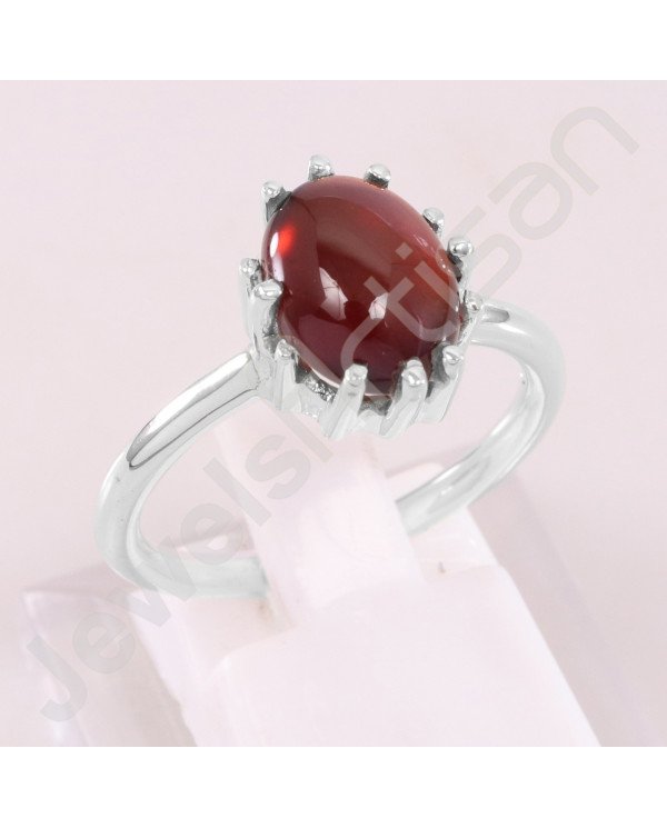 Handcrafted Silver Ring Hessonite Garnet Ring 925 Sterling Silver Ring 8x10mm Oval Hessonite Solitaire Silver Ring