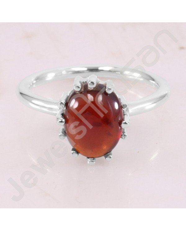 Handcrafted Silver Ring Hessonite Garnet Ring 925 Sterling Silver Ring 8x10mm Oval Hessonite Solitaire Silver Ring