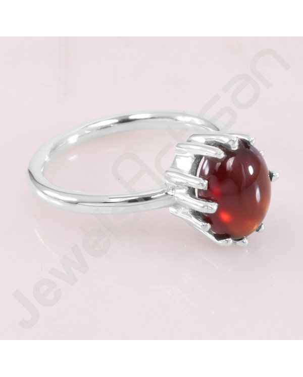 Handcrafted Silver Ring Hessonite Garnet Ring 925 Sterling Silver Ring 8x10mm Oval Hessonite Solitaire Silver Ring