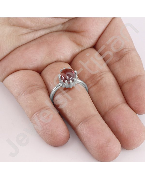 Handcrafted Silver Ring Hessonite Garnet Ring 925 Sterling Silver Ring 8x10mm Oval Hessonite Solitaire Silver Ring