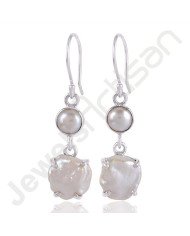 White Pearl Gemstone Earring Baroque Pearl Earring 925 Sterling Silver Earring Fancy Baroque Pearl Ear-wired Earrings