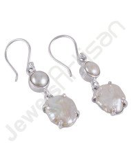 White Pearl Gemstone Earring Baroque Pearl Earring 925 Sterling Silver Earring Fancy Baroque Pearl Ear-wired Earrings