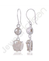 White Pearl Gemstone Earring Baroque Pearl Earring 925 Sterling Silver Earring Fancy Baroque Pearl Ear-wired Earrings