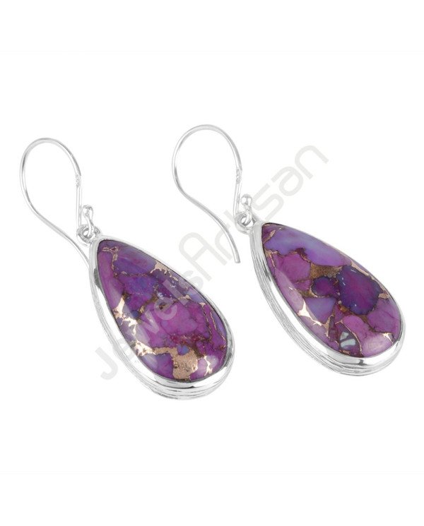 Purple Turquoise Earring Ear-Wired Earring 925 Sterling Silver Earring 13x25mm Pear Turquoise Dangle Drop Handmade Earring