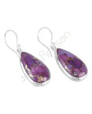 Purple Turquoise Earring Ear-Wired Earring 925 Sterling Silver Earring 13x25mm Pear Turquoise Dangle Drop Handmade Earring