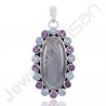 Labradorite Pendant Amethyst Pendant 925 Sterling Silver Pendant Fancy Shape Labradorite Gemstone Handmade Pendant