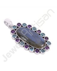Labradorite Pendant Amethyst Pendant 925 Sterling Silver Pendant Fancy Shape Labradorite Gemstone Handmade Pendant