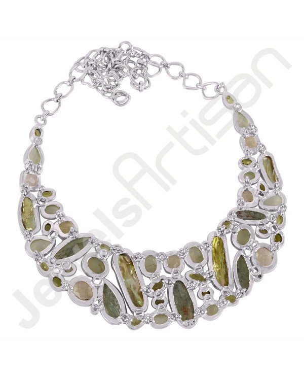 Lemon Quartz Necklace Prehnite Necklace Peridot Bracelet Multi-Gemstone 925 Sterling Silver Handcrafted Choker Necklace