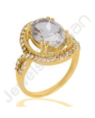 White Quartz Ring Gold Plated Ring Brass Ring 10x14mm Oval White Quartz White Cubic Zirconia Handmade Cocktail Ring