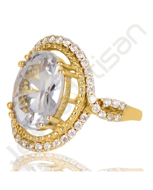 White Quartz Ring Gold Plated Ring Brass Ring 10x14mm Oval White Quartz White Cubic Zirconia Handmade Cocktail Ring