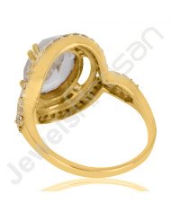 White Quartz Ring Gold Plated Ring Brass Ring 10x14mm Oval White Quartz White Cubic Zirconia Handmade Cocktail Ring