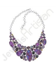 Purple Copper Turquoise Necklace Amethyst Necklace 925 Sterling Silver Necklace 20x40mm Oval Turquoise Multi-Gemstone Necklace