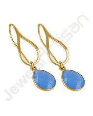 Gold Vermeil Earrings 925 Sterling Silver Earrings Blue Onyx Earrings