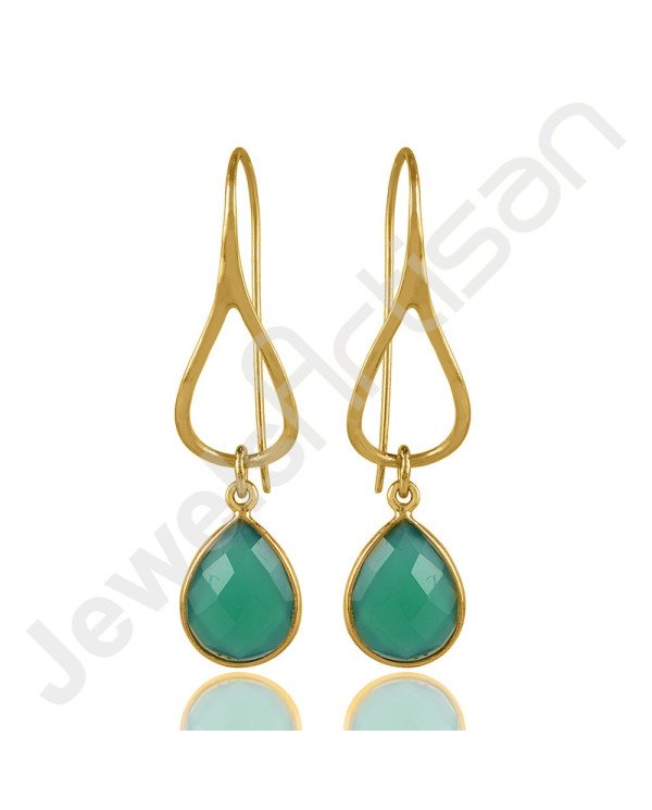 Green Onyx Earring Gold Vermeil Earring 925 Sterling Silver Earring
