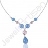 Blue Onyx Necklace Rose Quartz Necklace 925 Sterling Silver Necklace