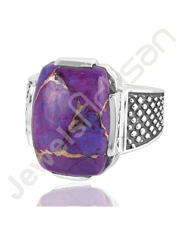 Handcrafted 925 Solid Sterling Silver Purple Copper Turquoise Ring