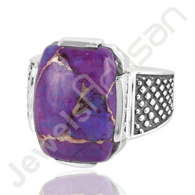 Handcrafted 925 Solid Sterling Silver Purple Copper Turquoise Ring