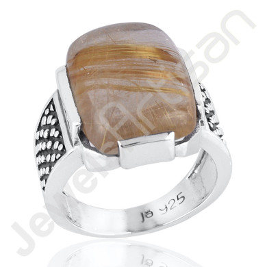 Sterling Silver Ring with Rutilated Quartz Gemstone Ring