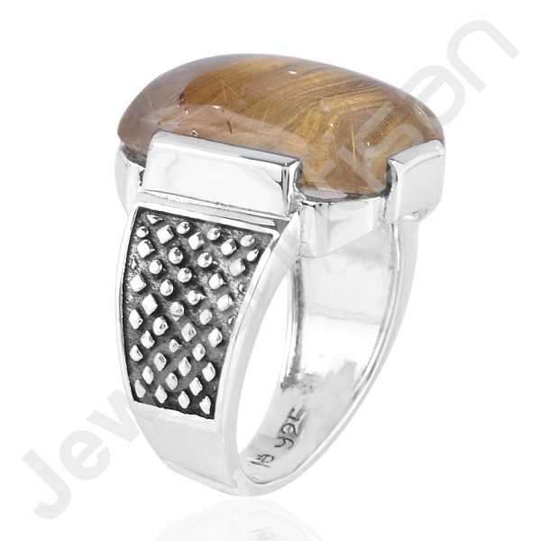 Sterling Silver Ring with Rutilated Quartz Gemstone Ring