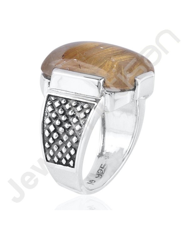 Sterling Silver Ring with Rutilated Quartz Gemstone Ring