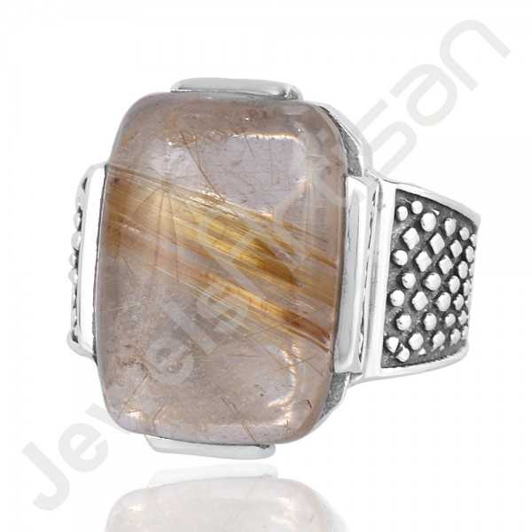 Sterling Silver Ring with Rutilated Quartz Gemstone Ring