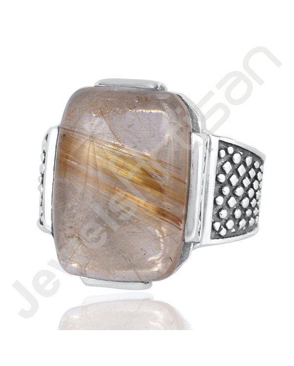 Sterling Silver Ring with Rutilated Quartz Gemstone Ring