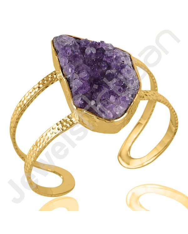 Raw Amethyst Druzy Bangle Brass Bangle 18 K Gold-Plated Bangle.