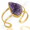 Raw Amethyst Druzy Bangle Brass Bangle 18 K Gold-Plated Bangle.