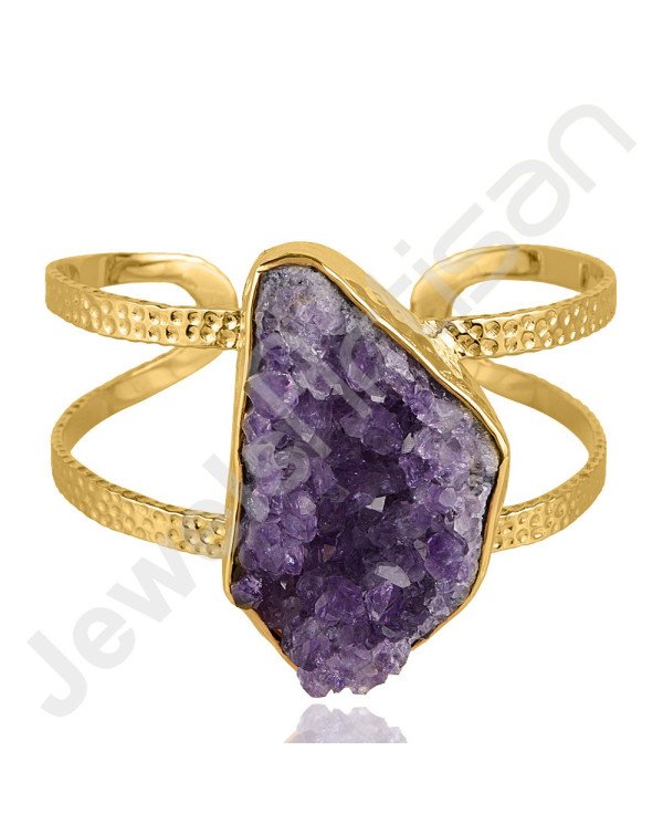 Raw Amethyst Druzy Bangle Brass Bangle 18 K Gold-Plated Bangle.