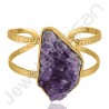 Raw Amethyst Druzy Bangle Brass Bangle 18 K Gold-Plated Bangle.