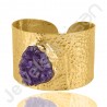 Natural Raw Amethyst Bangle Druzy Amethyst Bangle Gold-Plated Bangle