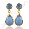Blue Onyx Earring Hammered Textured Earring 1-Micron Gold-Plated Earring