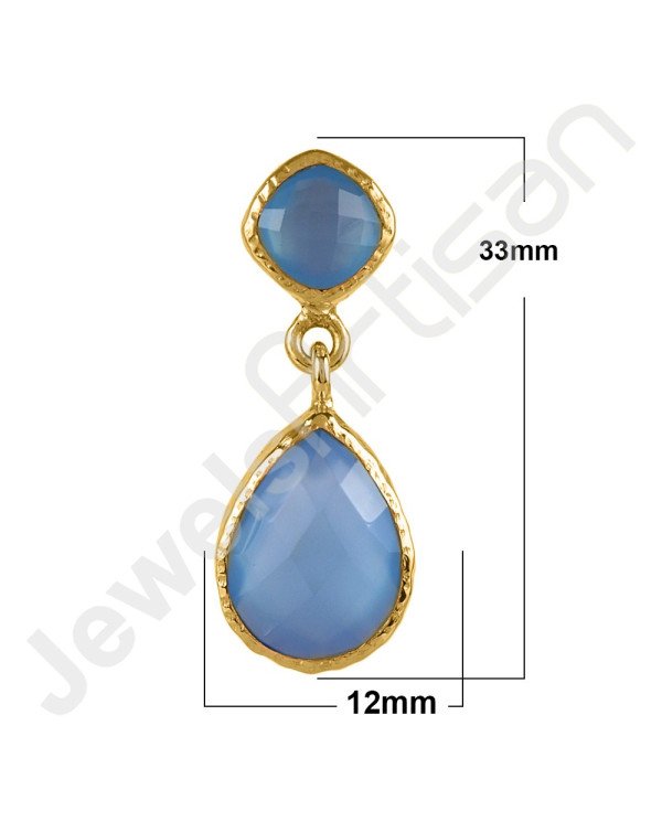 Blue Onyx Earring Hammered Textured Earring 1-Micron Gold-Plated Earring