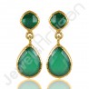 Green Onyx Earring Hammered Textured Earring 1-Micron Gold-Plated Earring