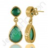 Green Onyx Earring Hammered Textured Earring 1-Micron Gold-Plated Earring
