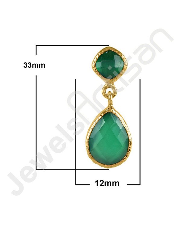 Green Onyx Earring Hammered Textured Earring 1-Micron Gold-Plated Earring