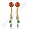 Red Quartz Earrings Green Onyx Earrings Gold Plated Brass Earrings