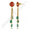 Red Quartz Earrings Green Onyx Earrings Gold Plated Brass Earrings