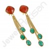 Red Quartz Earrings Green Onyx Earrings Gold Plated Brass Earrings