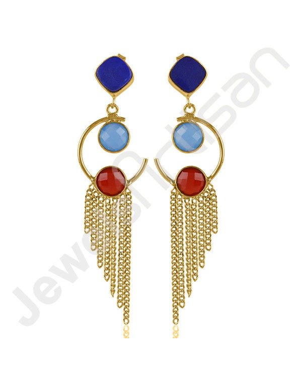 Blue Onyx Earring Lapis Lazuli Earring Gold Plated Designer Fashion Earring